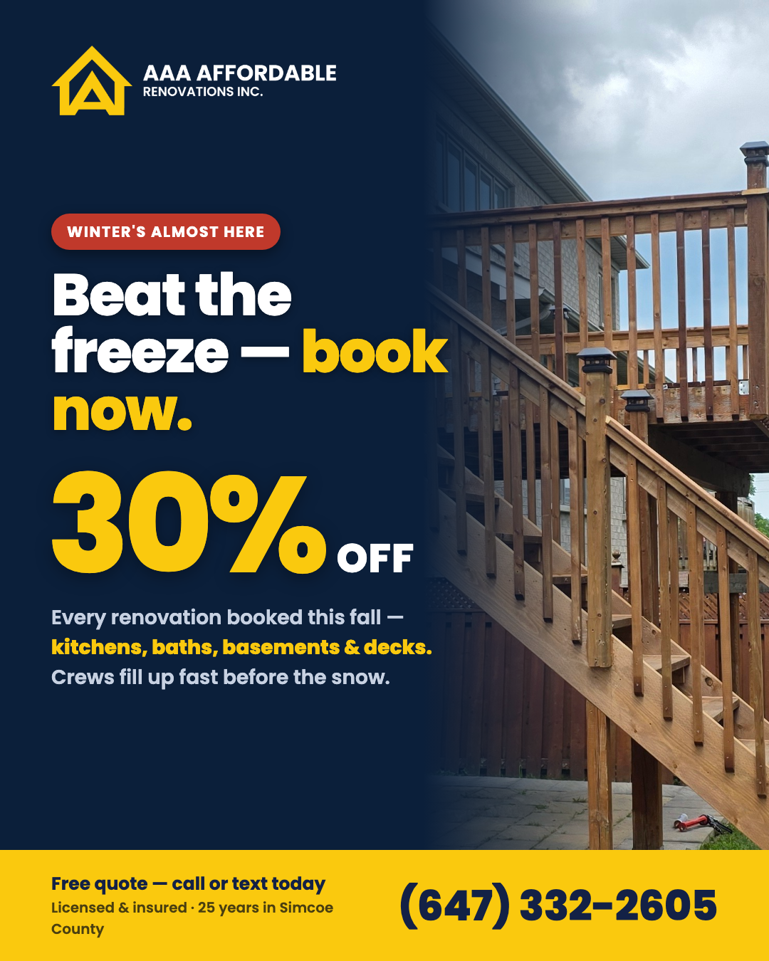 Fall deck & exterior renovation special \u2014 30% off \u2014 AAA Affordable Renovations