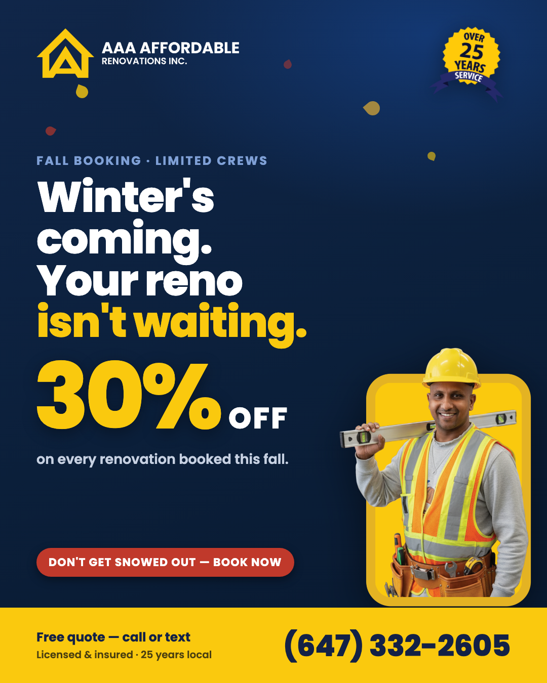 Book your fall renovation before winter \u2014 30% off \u2014 AAA Affordable Renovations
